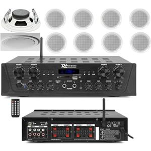 PROSTORE ITALY Impianto Audio Filodiffusione Bluetooth 4 Zone Separate Altoparlanti Controsoffitto 10 Casse Stereo USB SD FM DAB Telecomando