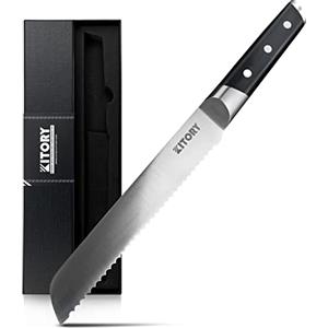 Kitory Coltello per Pane 21 cm, Lama Seghetta, Acciaio Inox X50CrMoV15, Manico Pakkawood Ergonomico, Full Tang