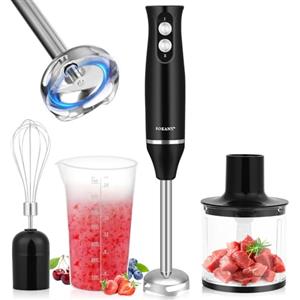 Lustlocke Mixer Immersione 4-In-1, 500 W Frullatore Tritatutto Multifunzione, 2 Velocità, con Frusta e Tritatutto da 500 ml e Misurino da 700 ml per Frullati, Zuppe, Salse, Yogurt, Alimenti Bambini