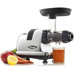 Omega Juicer J8006HDC - Estrattore di succhi di frutta e verdura a masterizzazione lenta, tripla fase, 200 Watt, cromato