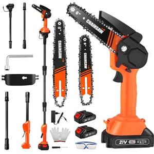 Eirolace Motosega a batteria 2 in 1 per Makita 18 V, con 2 batterie da 1,5 Ah, caricabatterie, catena da 6 + 8 pollici, asta telescopica da 2,3 m, sega elettrica per rami di alberi e lavori in legno