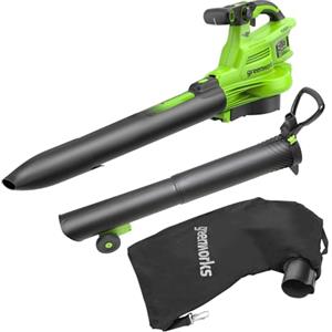 Greenworks 48V(24V x 2) Aspiratore e Soffiatore a Batteria 2in1, Li-Ion, 386 km/h, 14.73m³/min, Sacco raccoglitore, regolazione giri motore brushless potente senza batteria e caricatore BL48L01-01