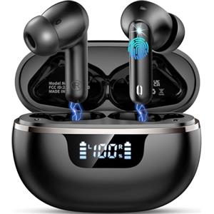 Donerton Nuovo Cuffie Bluetooth 5.4, Auricolari Bluetooth Stereo HiFi Con 4 ENC Microfoni Anti-Rumore, Durata 50 Ore Cuffiette In Ear, Impermeabili IP7 Cuffie Senza Fili, Cuffiette Touch Control, LED-Display