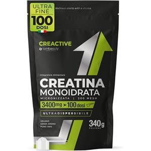 Symbeauty Creatina Monoidrata | 100 dosi 340g | Creatina Polvere a Rapido Scioglimento | Sport, Palestra Pre Workout. Pura 100% Micronizzata No allergeni, No aroma, Vegan, Kosher, Halal. Made in Italy