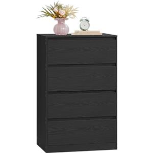 VASAGLE Cassettiera con 4 Cassetti, Comò, Porta Abiti, 60,2x40,4x97,4 cm | Mobile con Cassetti, Stile Moderno, Nero Ebano, Collezione KAILYN LTS614BE05