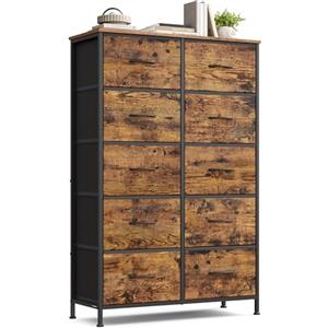 SONGMICS BELLAH Collezione - Cassettiera, 10 Cassetti, in Acciaio, per Camera da Letto, Armadio, Ingresso, Soggiorno, Moderna, Marrone Rustico e Nero Inchiostro LGS125BH04