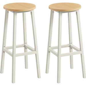 VASAGLE Set di 2 Sgabelli da Bar, Sedie da Cucina, Struttura in Metallo, Montaggio Facile, Alto 74 cm, con Poggiapiedi, per Cucina, Soggiorno, Sala da Pranzo, Rovere Dorato e Bianco LBC132Y01