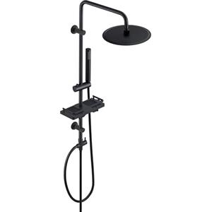 Görbach Colonna Doccia Acciaio Inox Senza Miscelatore Regolabili Nero Colonna Doccia idromassaggio Asta Doccia Saliscendi Doccia con soffione a Pioggia e Porta Ogetti Mensola D20cm