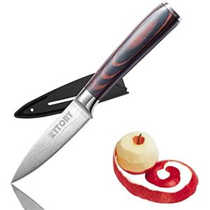 Kitory Coltello da Sbucciare 9 cm, Acciaio Inox 7Cr17MoV, Manico Pakkawood Ergonomico, per Verdure e Frutta