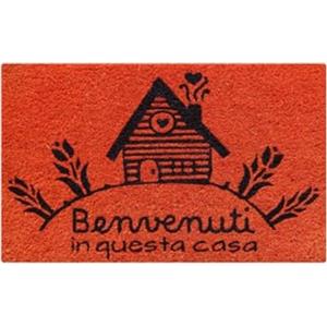 Baroni Home Zerbino Ingresso Casa in Fibra di Cocco Dipinto a Mano, Tappeto da Esterno con Fondo Antiscivolo, Zerbino Resistente e Facile da Pulire, 60x38 cm, Casa (Arancione)