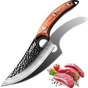 Kitory Coltello Chef 15 cm, Acciaio Inossidabile Alto Tenore di Carbonio, Lama Curva Affilata, Manico in Legno Ergonomico, Full Tang