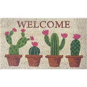 Baroni Home Baroni Zerbino da Esterno in Fibra di Cocco con Base in PVC Antiscivolo, Tappeto da Esterno Dipinto a Mano Facile da Pulire e Ultraresistente, Zerbino Ingresso 70x40x2 cm, Cactus in Fiore