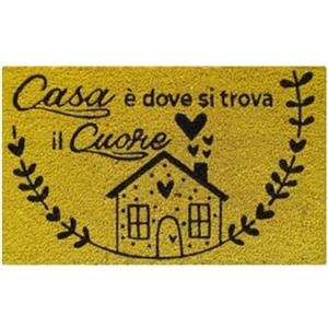 Baroni Home Zerbino Ingresso Casa in Fibra di Cocco Dipinto a Mano, Tappeto da Esterno con Fondo Antiscivolo, Zerbino Resistente e Facile da Pulire, 60x38 cm, Casa Giallo