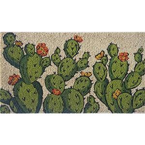 Baroni Home Zerbino da Esterno in Fibra di Cocco con Base in PVC Antiscivolo, Tappeto da Esterno Dipinto a Mano Facile da Pulire e Ultraresistente, Zerbino Ingresso 70x40x2 cm, Cactus Fiori Arancioni