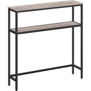 VASAGLE Tavolo Consolle, Tavolo Stretto a 2 Ripiani Portaoggetti, 20 x 80 x 80 cm, per Soggiorno, Corridoio, Ingresso, Greige Melange e Nero Inchiostro LNT130K02