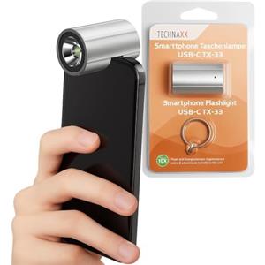 Technaxx Torcia LED USB-C - 230 Lumen Super Luminosi per Smartphone con Portachiavi - Mini Luce Compatta Plug & Play per Smartphone USB-C, Emergenza, Campeggio, Viaggi, Outdoor - TX-313