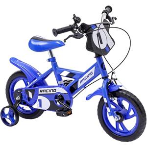 Baroni Toys Bicicletta Blu per Bambino con Rotelle Incluse, Bicicletta Sportiva da Bambini in Acciaio, Bici Bambino Bambina con Rotelline, Bicicletta per Bambini dai 4 a 7 anni,Misura 12"