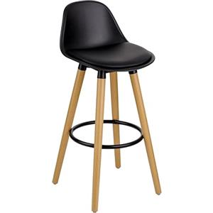 Baroni Home Sgabello con Schienale e Cuscino, Poggia Piedi - Design Moderno in PU e Legno Acciaio per Casa e Ristorante, 40x42x92 cm, Nero, 1 Pezzo