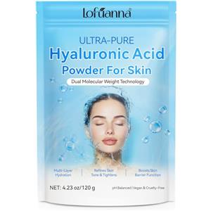 Gorgeurora Polvere di acido ialuronico - 120g di polvere di acido ialuronico per viso e pelle con tecnologia a doppio peso molecolare, idratazione profonda, può migliorare l'elasticità della pelle, per siero fai