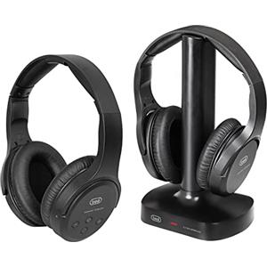 Trevi FRS 1580 TW Set di 2 Cuffie TV Wireless Senza Fili, Portata Fino a 30 Metri, Ideali per TV e Impianti Stereo, Ingresso Ottico, Batteria Ricaricabile, Alimentatore Base e Cavo Ottico in Dotazione