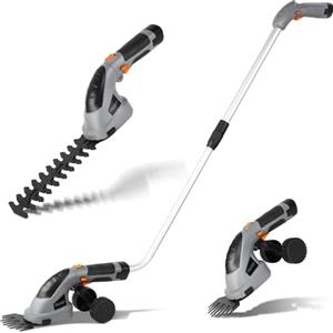 LIFERUN Cesoia per Erba a Batteria 7,2V 2000mAh, 2 in 1 Tagliasiepi elettrico a batteria, con Manico Telescopico, Taglia bordi giardino a batteria, Per Siepi, Giardino e Cespugli, Grigio