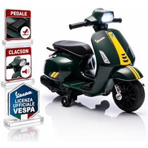 TOYSCAR Moto Elettrica Bambini Mini Vespa Sprint Elettrica per Bambini, Moto 6V con Licenza Ufficiale Piaggio, Luci LED, Clacson, Pedale, Ruote Stabilizzatrici (Verde)