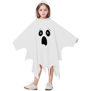 Generic Costume di Halloween da fantasma per bambini, si illumina al buio, mantello spaventoso con cappuccio e secchiello per zucca, reggiseno e occhiali, morbido poncho, vestito da festa per ragazzi e