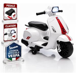 TOYSCAR Moto Elettrica Bambini Mini Vespa Elettrica per Bambini 18-36 Mesi, Moto per Bambini 6V con Licenza Ufficiale Piaggio, Luci LED, Clacson, Pedale, Ruote Stabilizzatrici (Bianca)