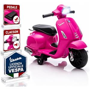 TOYSCAR Moto Elettrica Bambini Mini Vespa Elettrica per Bambini 18-36 Mesi, Moto per Bambini 6V con Licenza Ufficiale Piaggio, Luci LED, Clacson, Pedale, Ruote Stabilizzatrici (Rosa)