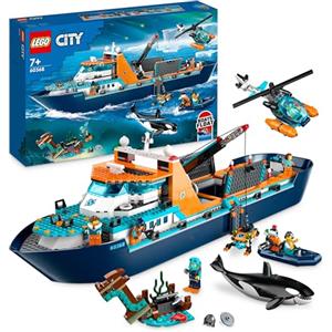 LEGO 60368 City Arctic Explorer Ship, Large Toy Boat that Floats with a Helicopter, Dinghy, Sub, Viking Shipwreck, 7 Minifigures and an Orca Figure, Gift for 7+ Year Old Kids, Boys, Girls