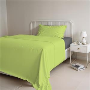 Italian Bed Linen COMPLETO LETTO SINGOLO NATURAL COLOR 100% Cotone - Prodotto in Italia - Sopra 150x300 cm, Sotto 90x200 cm, Federa 50x80 cm Tinta Unita - DoubleFace - Verde Acido/Fumo