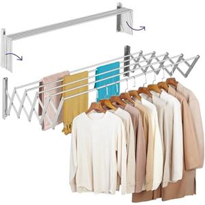 Altaudia Stendibiancheria da Muro Richiudibile 100cm Antiossidante - 5 Tubi in Alluminio, Estensibile 12-80 cm, Montaggio a Parete Interno/Esterno, Salvaspazio, Installazione Facile