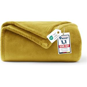 WAVVE Coperta Plaid Divano Pile di Flanella 260gsm - 130x150 cm, Giallo - Coperta Letto Singolo 150x130, Copridivano Caldo e Morbido