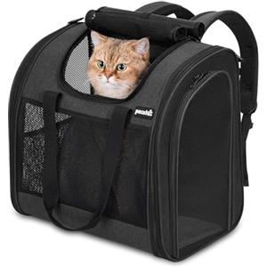 Pecute Zaino per Gatti & Cucciolo,con Disegno Ampliato e Design Ventilato, Pieghevole, con Cinghia di Sicurezza, Grigio Scuro