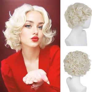 GNIMEGIL Parrucca corta riccia bionda chiara (anni '20) | vintage donne frangia laterale Halloween costume capelli sintetici