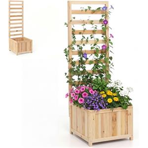 HOMASIS Fioriera con Grigliato per Rampicante, Vaso con Spalliera da Esterno con Sistema di Drenaggio, Portapiante Orto Rialzato da Giardino, Terrazzo, Balcone (Naturale, 40,5 x 42,5 x 123 cm)