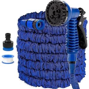QSZTJJ Tubo Irrigazione Estensibile,Tubo Estensibile da Giardino con 7 Funzioni per Lavaggio A Tenuta Stagna,Tubo Flessibile da Giardino per Giardinaggio, Lavaggio Auto, Pulizia (75FT(22.5m),Blue)