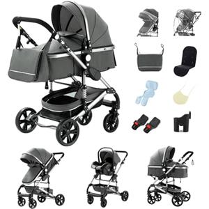 YAZOCO Passeggino Trio, combinazione 3 in 1 passeggino cittadino pieghevole di lusso Borsa mamma con cestino porta bebè (3 in 1 739 Grigio)
