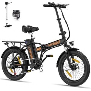 HITWAY Bicicletta Elettrica Pieghevole, 20"*3,0/20"*4,0 Fat Tire Bici Elettrica Adulto E-Bike con Li-Batteria 36V 12Ah/48V 15Ah, Motore 250W, Max Velocità 25 km/h, Autonomia 35-90km/45-100km