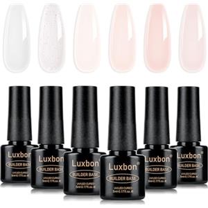 Luxbon Builder Base Colour Gel Set di smalto 7 in 1, 6 colori di estensione delle unghie per migliorare il gel nude rosa peach per unghie UV LED Soak Off Nail Art Design Regali per donne Kit 002