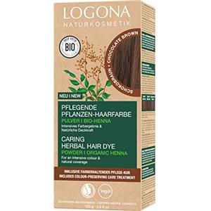 LOGONA Naturkosmetik Colorante vegetale per capelli in polvere vegana con henné biologico per colori intensi e lucentezza, colore per capelli vegetali marrone cioccolato (marrone), 1 x 100 g