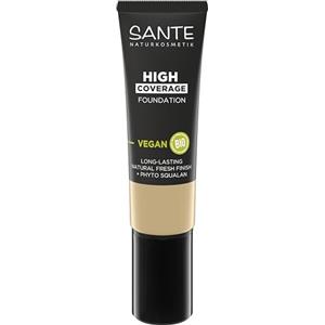 SANTE Naturkosmetik High Coverage Natural Foundation 02 Warm Avory, primer vegano con peptidi biologici, ad alta opacità e una finitura naturale, formula nutriente e sostenibile, 25 ml