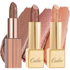 Oulac Set di Rossetti Metallici Nude, Finitura Opaca Metallizzata, Formula Ad Alta Pigmentazione e Idratante, Liscia e Senza Granuli, Vegano 2PCS