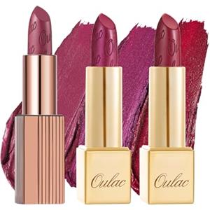 Oulac Nude - Set di 2 rossetti metallici brillanti, finitura metallica opaca, formula altamente pigmentata e idratante, delicata e senza granelli, vegana