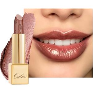 Oulac Rossetto Metallizzato Lucido Marrone, Rossetti Glitter Senza Profumo, Perlato e Brillante, Colore Intenso Lunga Durata, Formula Idratante Nutre le Labbra, Vegan & Senza Glutine, 24 Me Time
