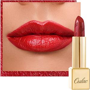 Oulac Rossetto Metallizzato Lucido Rosso, Rossetti Glitter Senza Profumo, Perlato e Brillante, Colore Intenso Lunga Durata, Formula Idratante Nutre le Labbra, Vegan & Senza Glutine, 12 Cherry Bomb