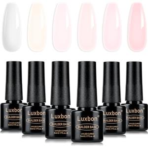 Luxbon Builder Base Colour Gel Set di smalto 7 in 1, 6 colori di estensione delle unghie per migliorare il gel nude rosa peach per unghie UV LED Soak Off Nail Art Design Regali per donne Kit 010