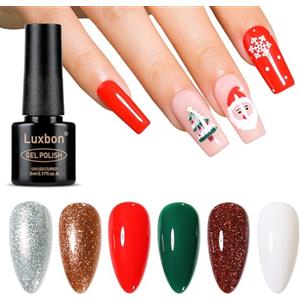 Luxbon 6 pz Natale Gel Smalto Semipermanente per Unghie Set - Inverno Colore Set Lunga Durata Smalto Semipermanente, uv led Soak Off Nail Art Designs Manicure Kit 033