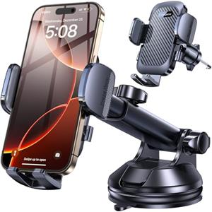 Coolpow Porta Cellulare Auto,[Upgrated Ventosa Potente] Supporto Telefono Auto Universale Parabrezza/Presa D'aria/Cruscotto,Porta Telefono Auto Accessori Auto Interno Kit con iPhone 17 16/Smartphone