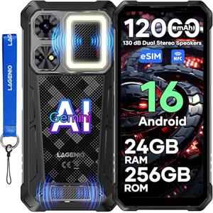 LAGENIO Rhino 1 Pro Telefono Indistruttibile 2026 Andriod 16-24GB+256GB/1TB Rugged Smartphone 12000mAh/33W, 130 dB di Altoparlanti Dual-Stereo con Luce da Campo, 64MP, 120Hz 6.9", 4G/OTG/eSIM/NFC